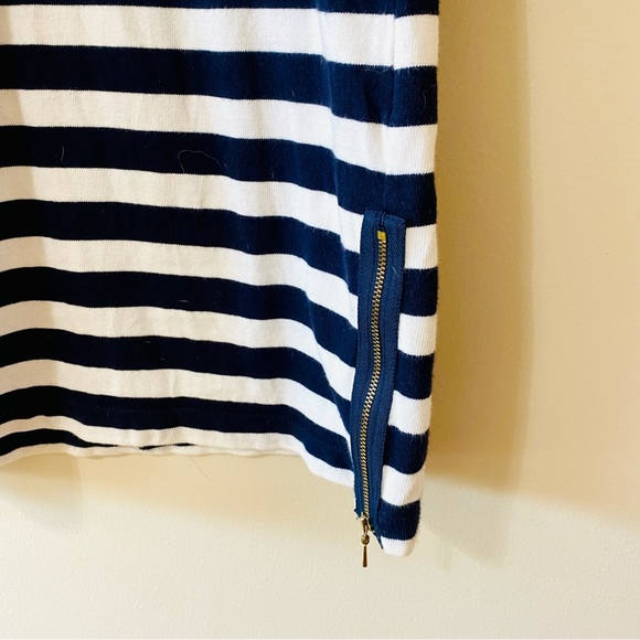 Gap Striped Dress Navy Blue and White Stripes Zipper Hem Long Sleeve Medium - Picture 3 of 7
